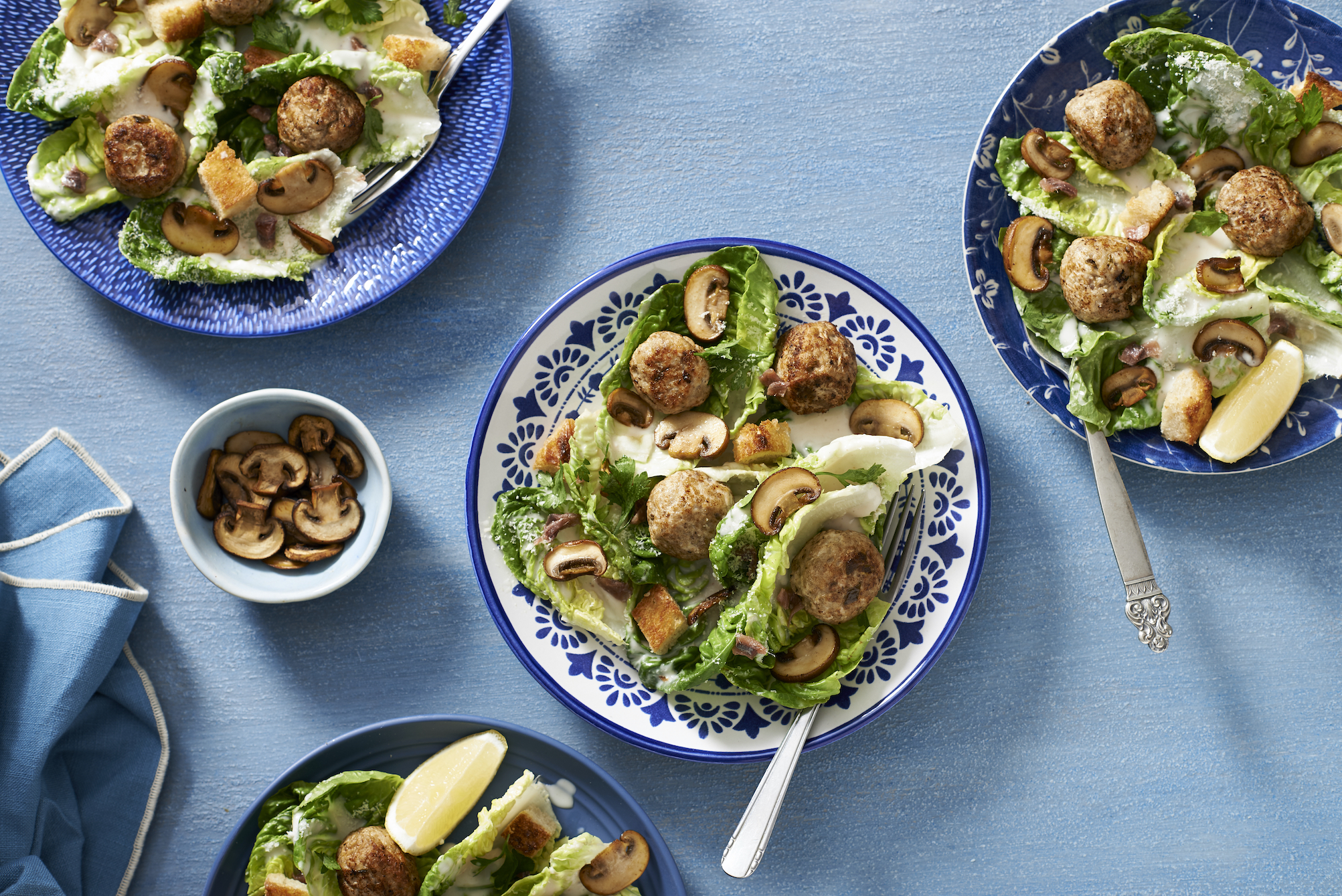 Mushroom and Chicken Meatball Caesar Salad
