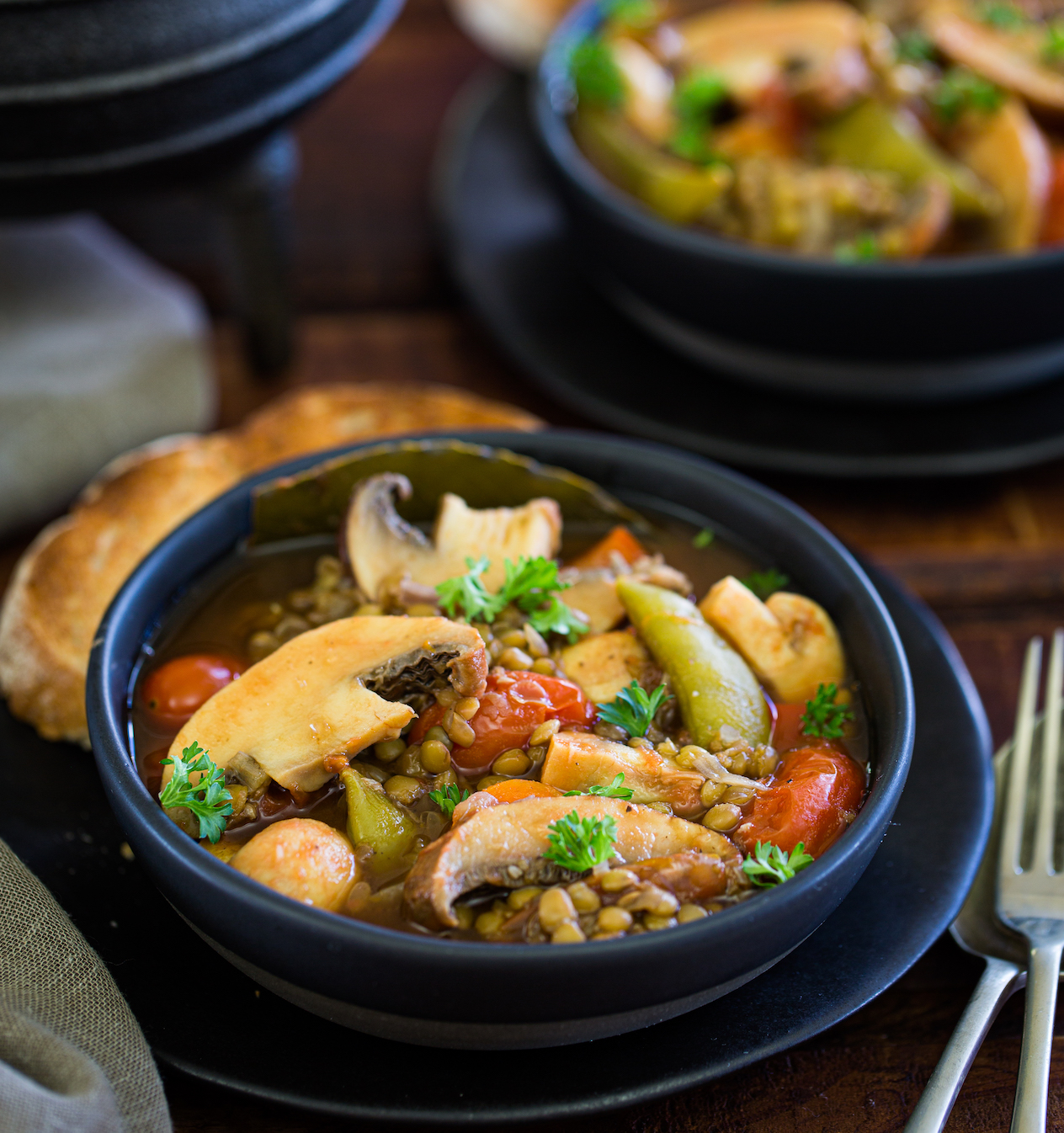 Mushroom and Lentil Potjie