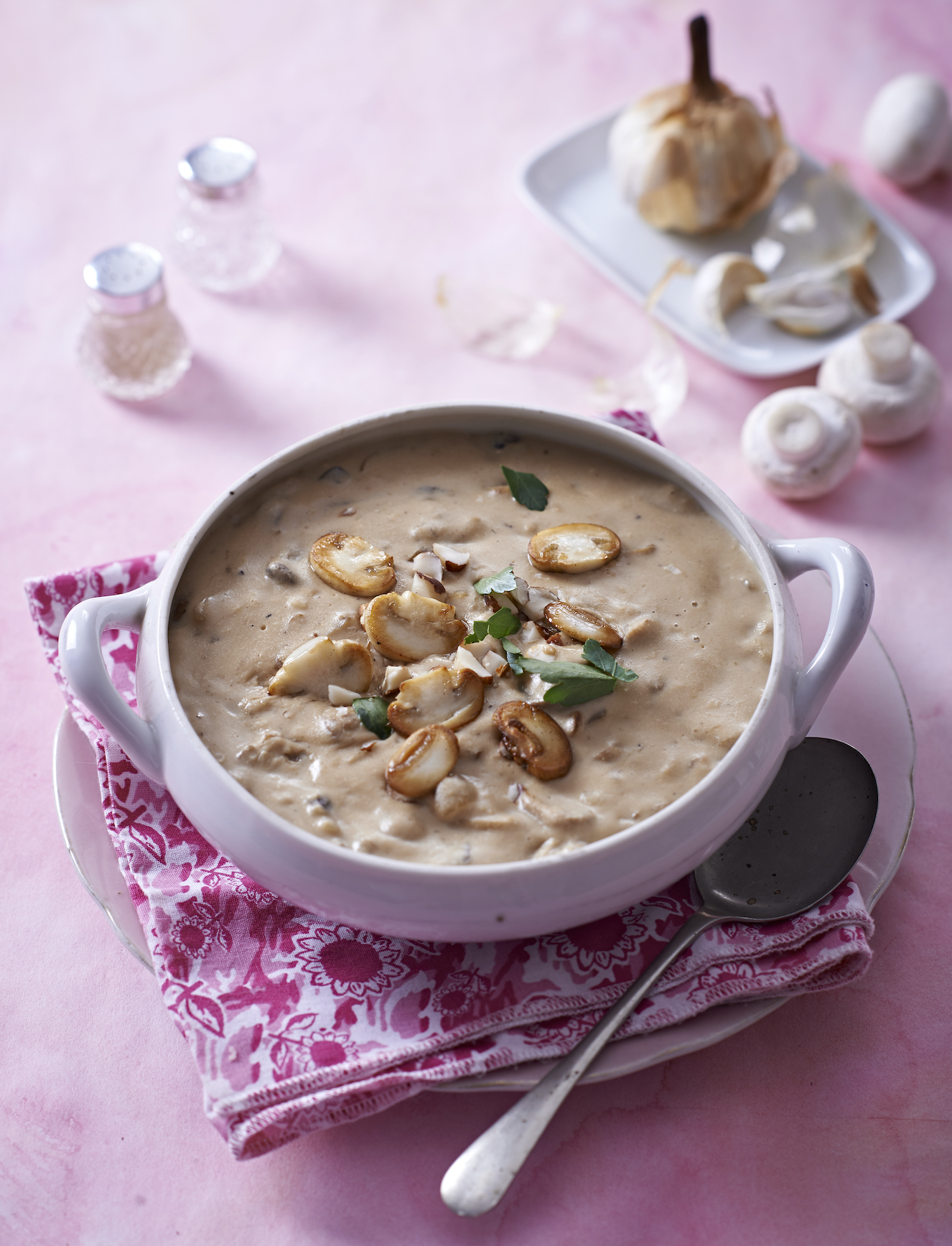 Mushroom, Nut and Roasted Garlic Soup