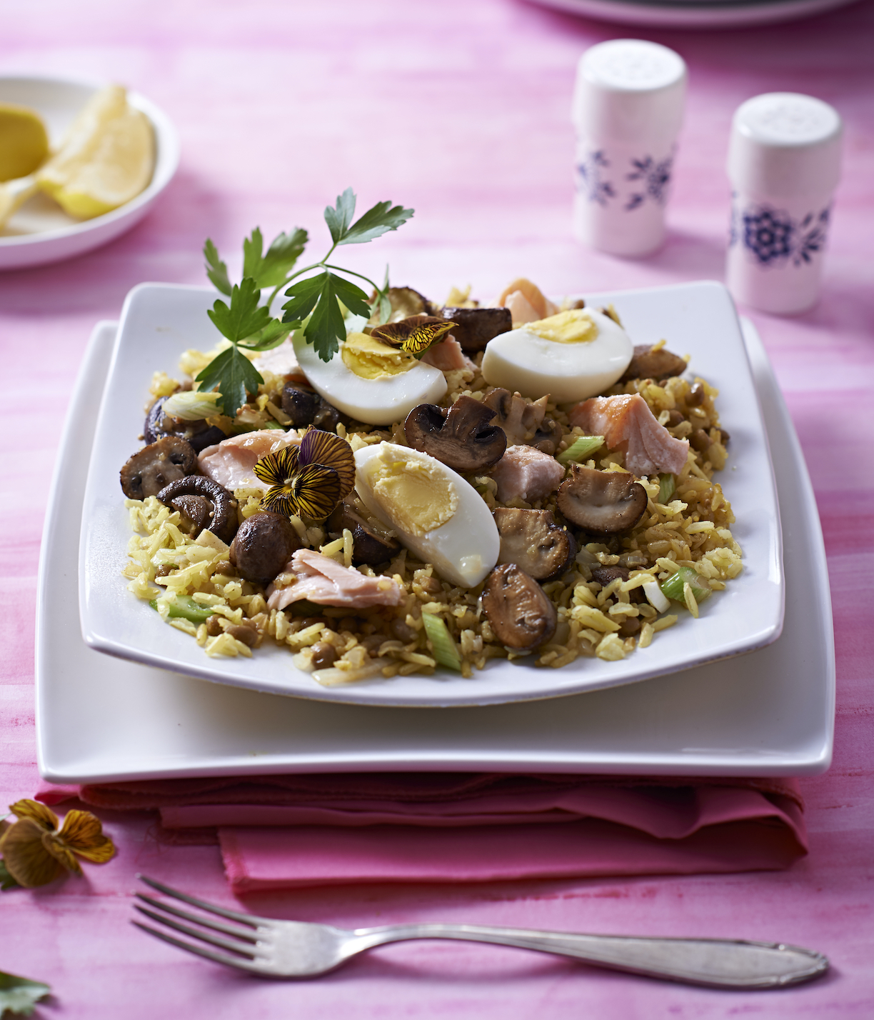 Salmon, Mushroom and Turmeric Kedgeree
