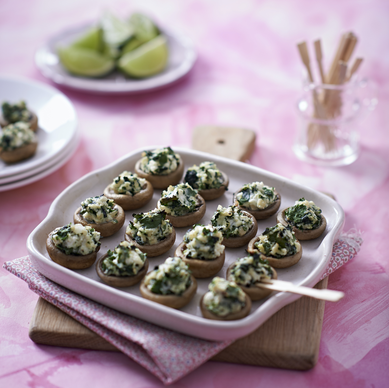 Button Mushrooms with Ricotta, Nut and Greens Filling