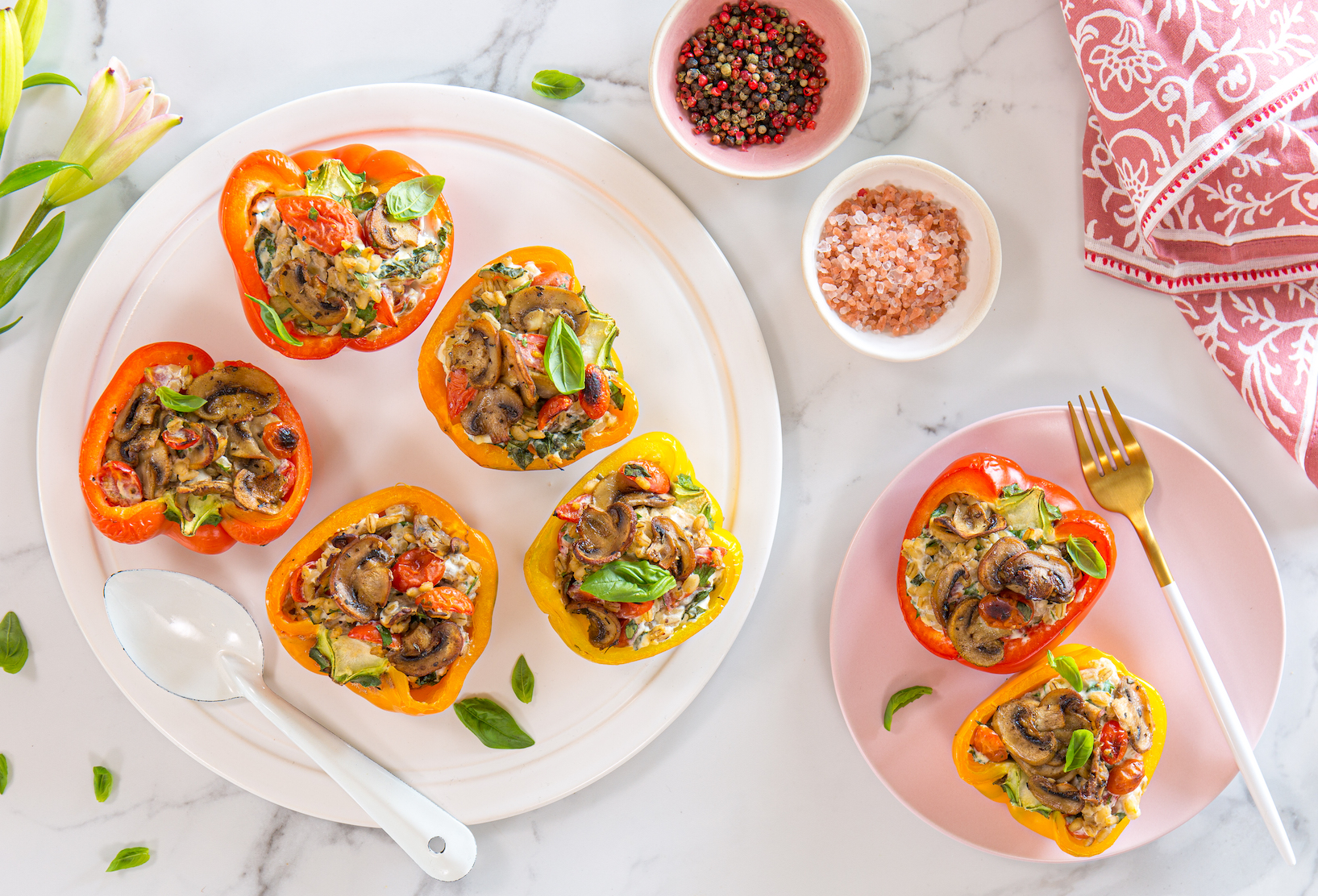 Portabellini Stuffed Peppers with Tomato, Basil & Barley