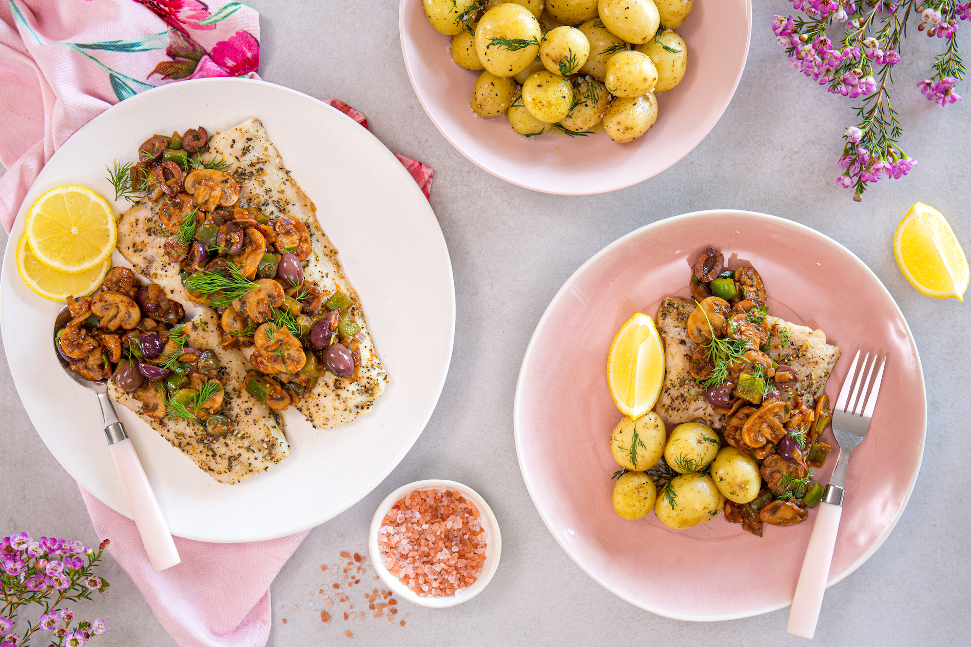 Baked Fish with Mushroom Caponata