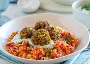 mushroom-carrot-and-quinoa-fish-balls-on-tomato-rice